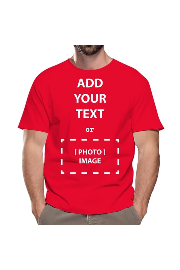 Custom T-Shirt for Men and women, Design Your Own Add Text, Photos Personalized 100% Cotton Crewneck Tee, 5.3oz Size-S, Red