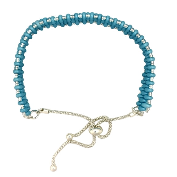 Custom Designed Super Duo Blue Bead Adjustable Bracelet