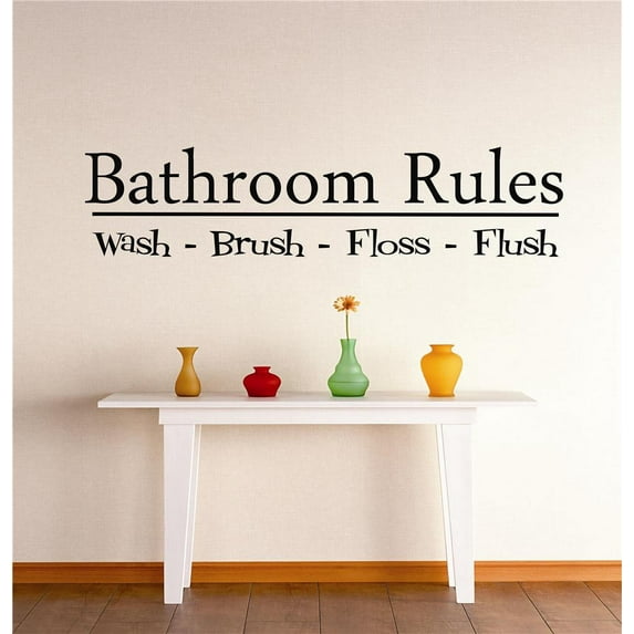 Custom Designs Bathroom Rules Wash Brush Floss Flush Tub Sign Quote 8x20 Inches