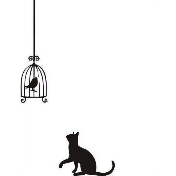 Custom Designs Cat Looking At Bird Cage