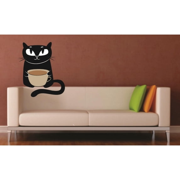 Custom Designs Cat With Coffee Cup Home Design Kids Boys Girls 12 X 24"