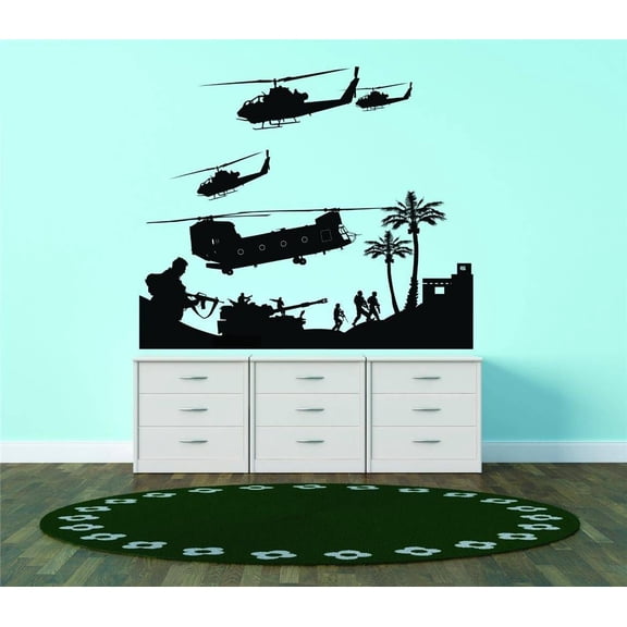 Custom Designs Military Army War Scene Aircraft Helicopters Planes Tank Fighting Combat Soldiers Battle 24x24"