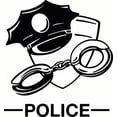 thumbnail image 1 of Custom Designs Police Equipment Supplies Hat Cap Night Stick Hand Cuffs Key Badge Watch Flash Light 8x8", 1 of 1