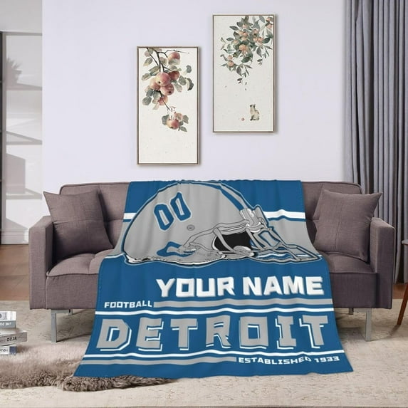 Custom Detroit Blanket Personalized Throw Blankets Name Number Gifts for Men Women Boy Football Style Decor