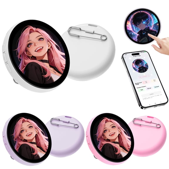 Custom Digital E-Pin Badge, 2-Inch IPS HD Touch Screen, Magnetic Name Button, Dynamic Video Photo Display, Rechargeable LED Light Anime ID Card Accessory, App Bluetooth
