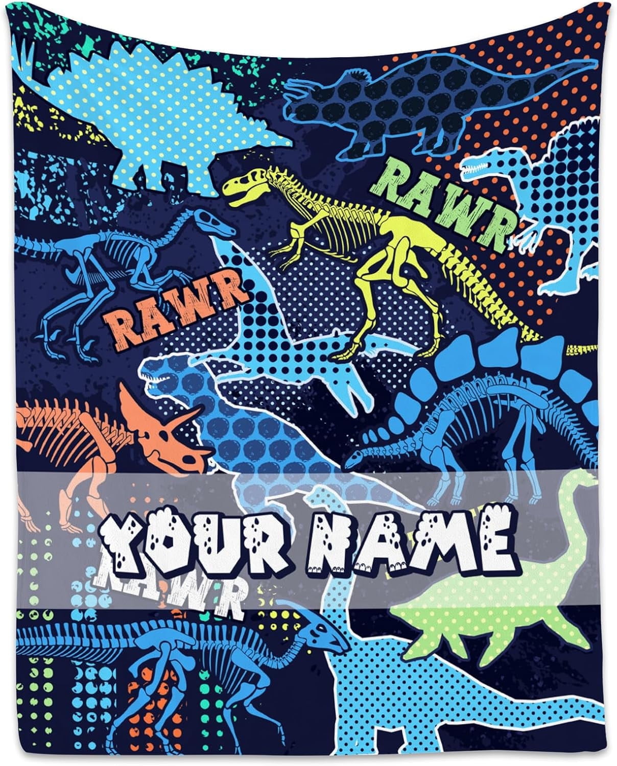 Custom Dinosaur Blanket with Name for Boys, Personalized Dinosaur Gifts for Boys Kids, 60"x80" Kids Blankets for Boys Son, Dinosaur Throw Blanket for Living Room, Soft Fluffy Throw Blanket
