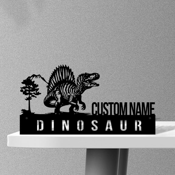 Custom Dinosaur Desk Name Plate Wedge Personalized Spinosaurus Nameplate Office Sign Company Shelf Tabletop Plaque Dino Decor