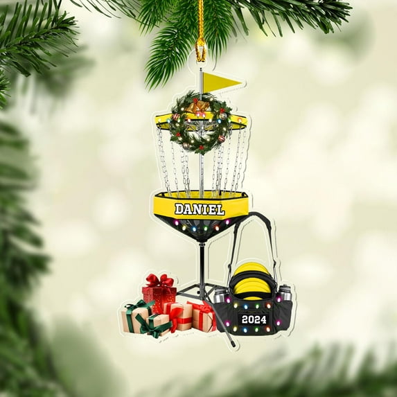 Custom Disc Golf Ornaments 2025 Gift for Disc Golf Lover Disc Golf Ornament for Christmas Xmas Disc Golf Ornament Golfer Gift (DG14) - 3399 (Yellow)