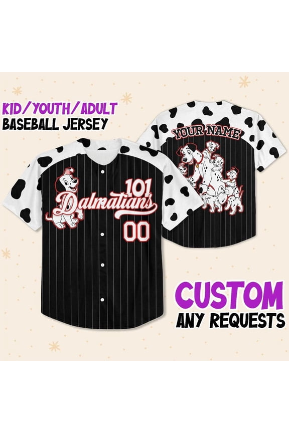 Custom Disney 101 Dalmatians Spot Border Personalized Baseball Jersey - Wondermento
