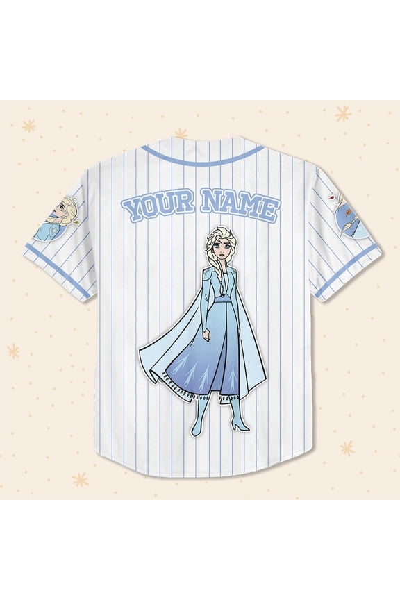 Custom Disney Frozen Elsa Winter Simple Stripe Baseball Jersey - Wondermento