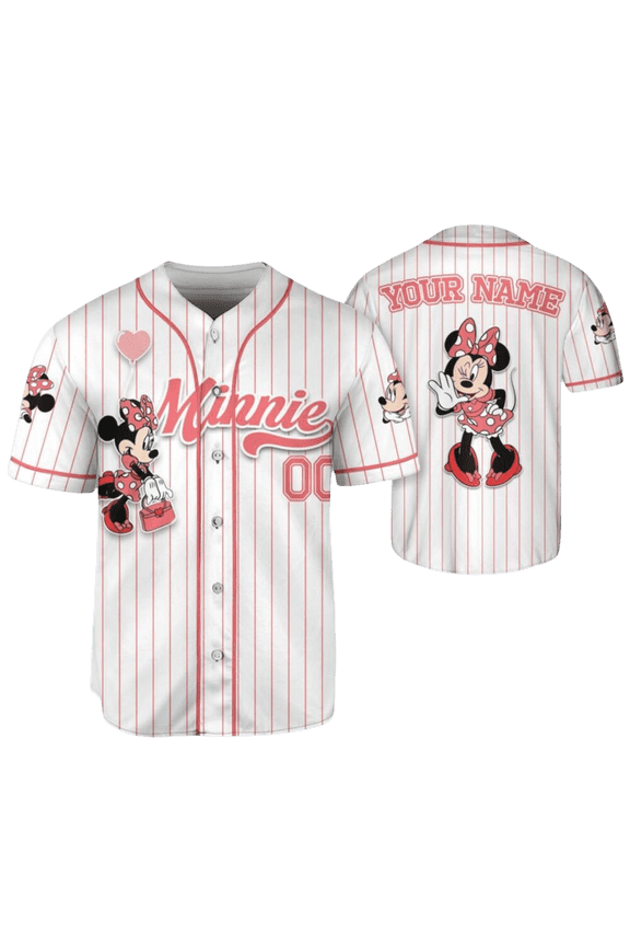 Custom Disney Minnie Baseball Jersey, Cartoon Character Basketball Jersey, Minnie Mouse Jersey Shirt, Baseball Teams Gift, Gift For Kid