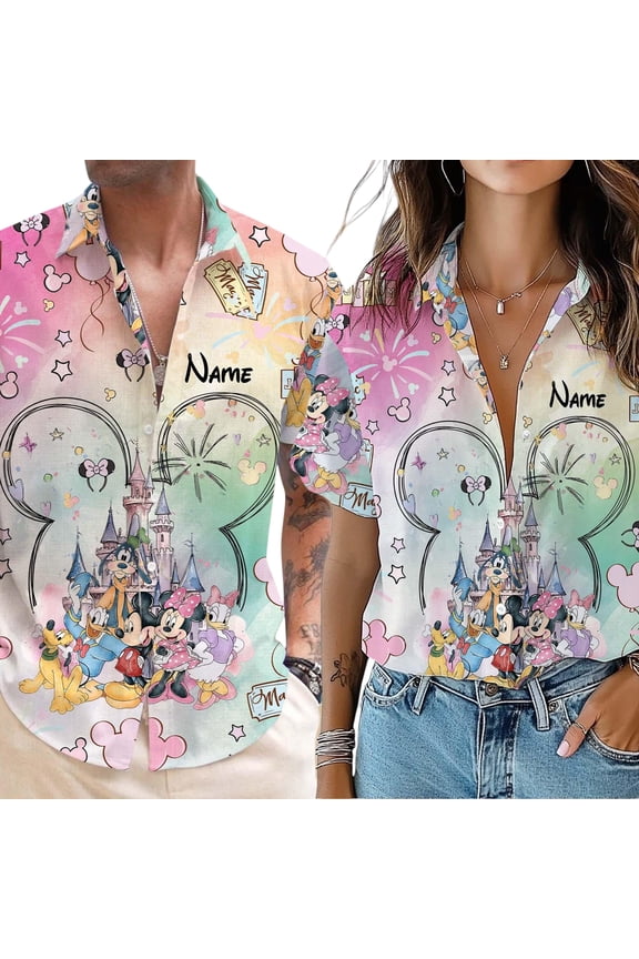Custom Disney Watercolor Hawaiian Shirt, Magic Kingdom Hawaiian Shirt, Mickey and Friends Shirt, Disney Summer Shirt,Disney Castle Button Up