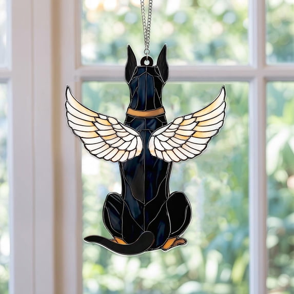 Custom Doberman Acrylic Suncatcher, Doberman Angel Wings Window Hanging ...