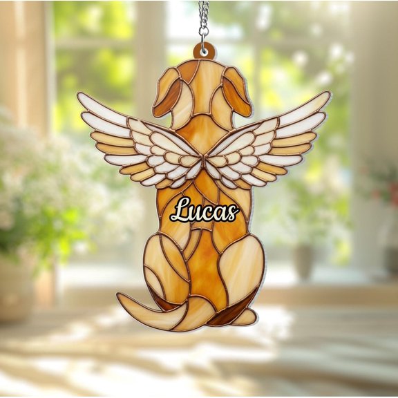 Custom Dog Angel Wings Acrylic Suncatcher Memorial Keepsake Personalized In Loving Memory Pet Lover Xmas Gift