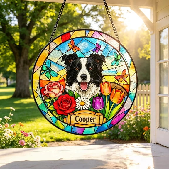 Custom Dog Cat Portrait Stained Glass Suncatcher, Pet Memorial Gift (3.94")