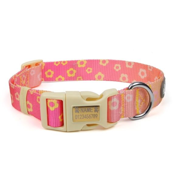 Custom Dog Collar with Name | Engraved Dog Collar | Matching Leash | Floral Nylon Dog Collar for Small Medium Large Dogs, Great Christmas Gift