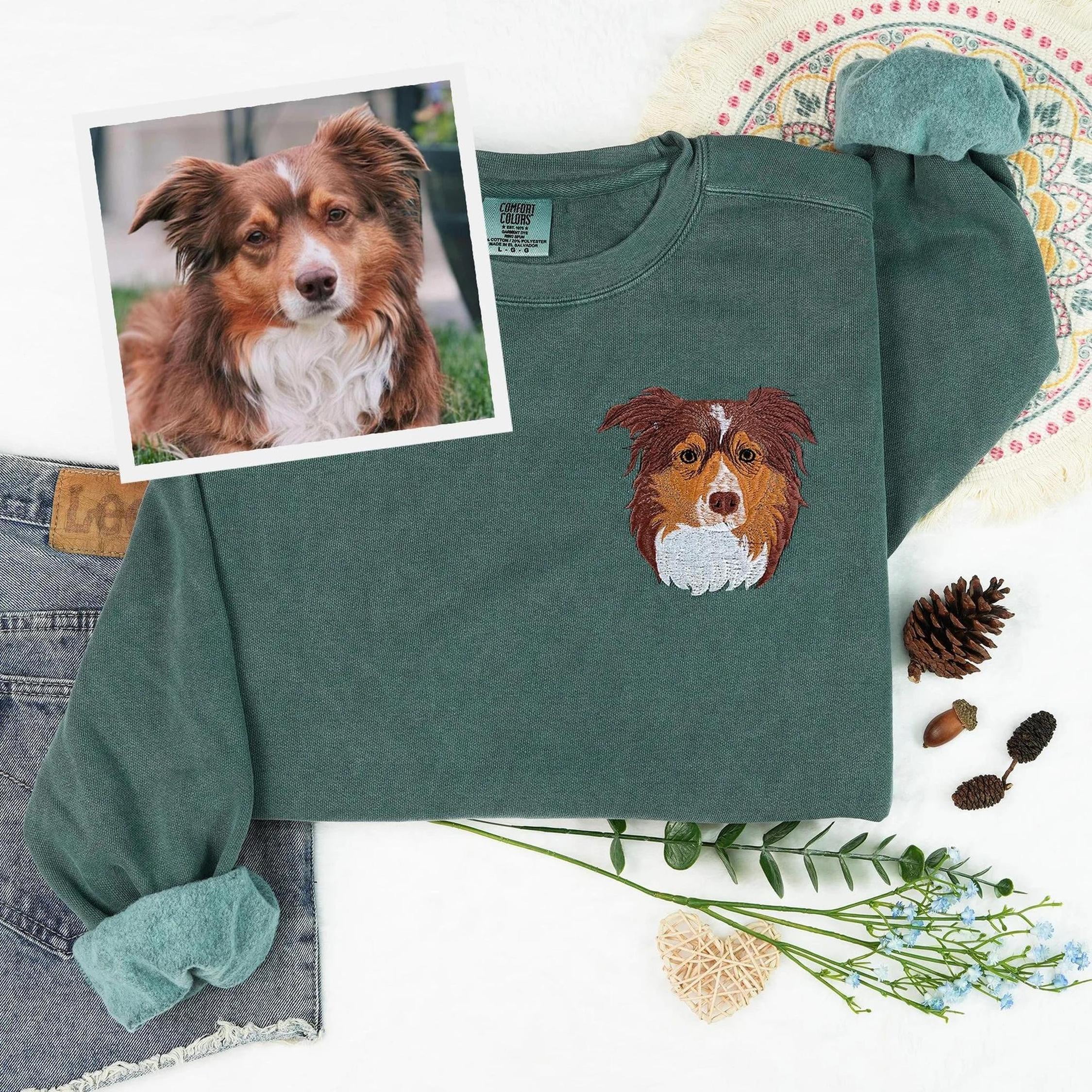 Custom Dog Face Embroidered Sweatshirt, Cat, Dog Lover