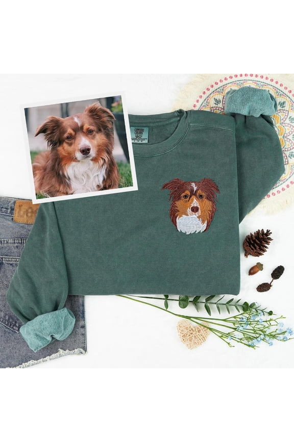 Custom Dog Face Embroidered Sweatshirt, Cat, Dog Lover, Personalized Pet Portrait, Unisex Sweatshirt, LINHKHA