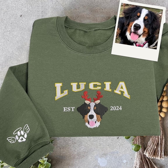 Custom Dog Hoodie Christmas Pet Embroidered Portrait Photo Sweatshirt with Name Gifts for Dog