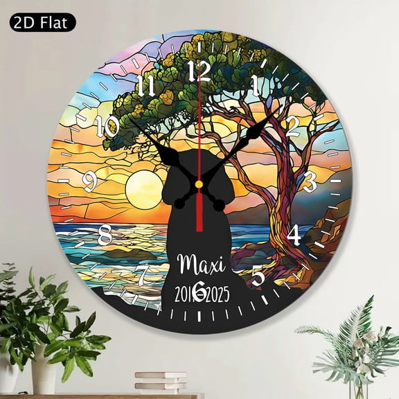 Custom Dog Memorial Round Wall Clock, Personalized In Loving Memory Pet Loss Sympathy Gift, Dog Remembrance Wooden Decorative Clock