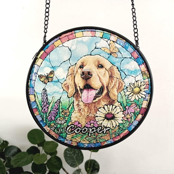 Custom Dog Memorial Stained Glass Suncatcher Personalized Pet Portrait Sympathy Gift