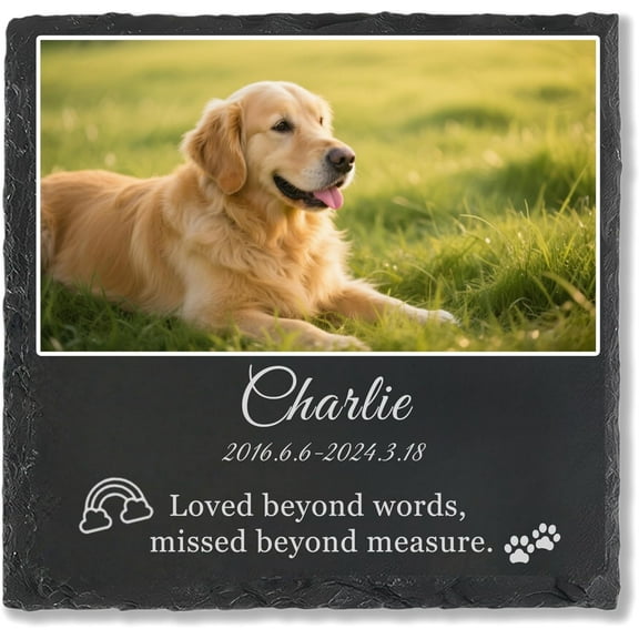 Custom Dog Memorial Stone Personalized Granite Pet Grave Marker with UV Printed Photo Name & Dates Pet Memorial Stone for Cemetery Garden Home Outdoor Memorials Decor Headstone for Dog Cat Lovers