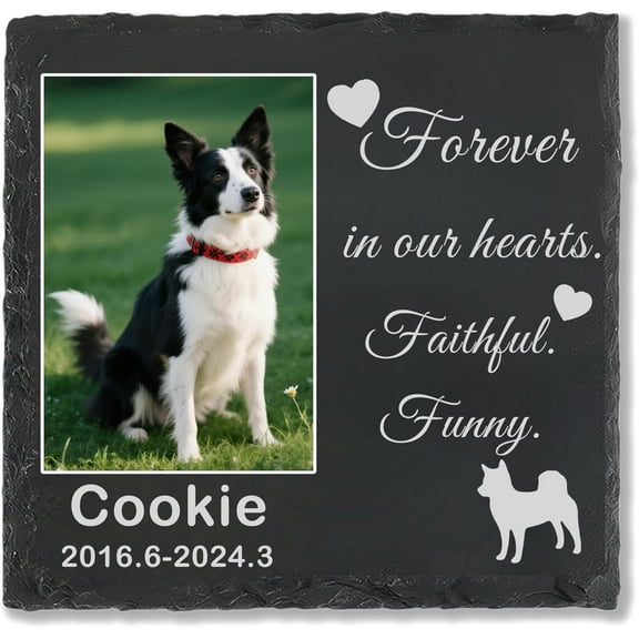 Custom Dog Memorial Stone Personalized Granite Pet Grave Marker with UV Printed Photo Name & Dates Pet Memorial Stone for Cemetery Garden Home Outdoor Memorials Decor Headstone for Dog Cat Lovers