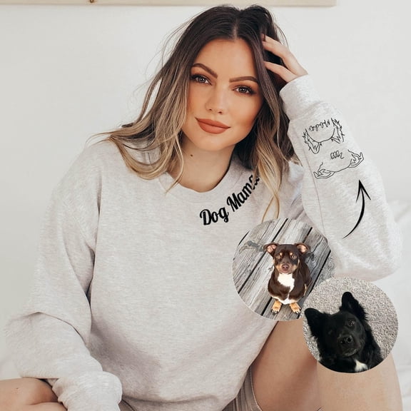 Custom Dog Mom Embroidered Ear Outline On The Sleeve Sweatshirt Hoodie Unique Gifts for Pet Lovers
