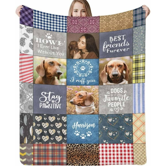 Custom Dog Photo Blanket - Personalized Picture Blankets for Pets Dog Lover - Customized Gifts Using My Own Photos - Fleece Flannel Plush Microfiber Blanket for Couch Bed Sofa (6 Photos Collage)