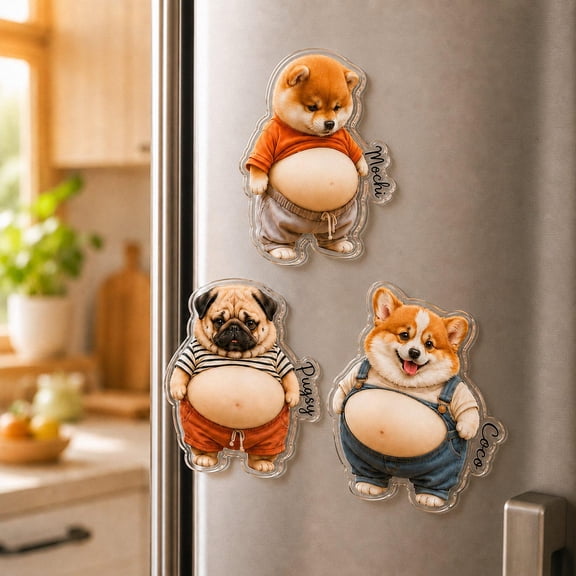 Custom Dog Photo Squishy Belly Acrylic Fridge Magnet Personalized Cute Dog Gift Funny Pet Magnet, random 1 pack
