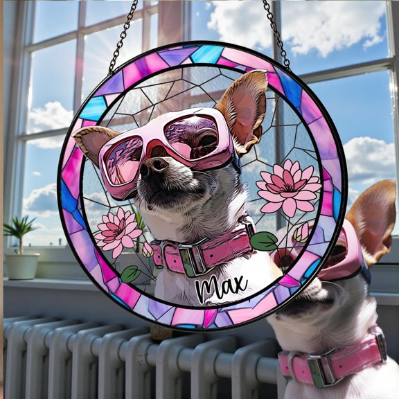 Custom Dog Portrait from Photo Stained Glass Suncatcher Window Hanging Home Decor Dog Memorial Gift Loss Of Dog Pet Remembrance