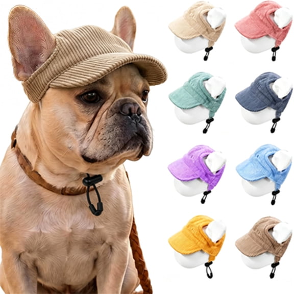Custom Dog Sun Hat with Ear Holes & Embroidered Name, Personalized Corduroy Baseball Cap for Small Medium Large Dogs Cat, Puppy Beiga Hat Gift for Dog Mom Dad Lover