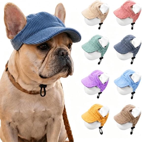 Custom Dog Sun Hat with Ear Holes & Embroidered Name, Personalized Corduroy Baseball Cap for Small Medium Large Dogs Cat, Puppy hat Gift for Dog Mom Dad Lover