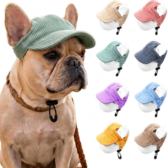 Custom Dog Sun Hat with Ear Holes & Embroidered Name, Personalized Corduroy Green Baseball Cap for Small Medium Large Dogs Cat, Puppy hat Gift for Dog Mom Dad Lover