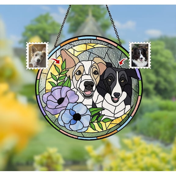 Custom Dogs Portrait Glass Suncatcher, Pet Glass Art, Dog Window Hangings, Cats Glass Suncatcher, Pet Memorial Gift, Pet Lover Gift
