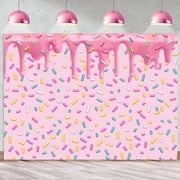 Custom Donut Birthday Backdrop Pink Sprinkle Girl Baby Shower Banner Dripping Confetti Photography Bckground Pastel Sprinkles Sweet Donut Grow Up Party Decoration Photo Backdrops Cake Smash 7x5ft