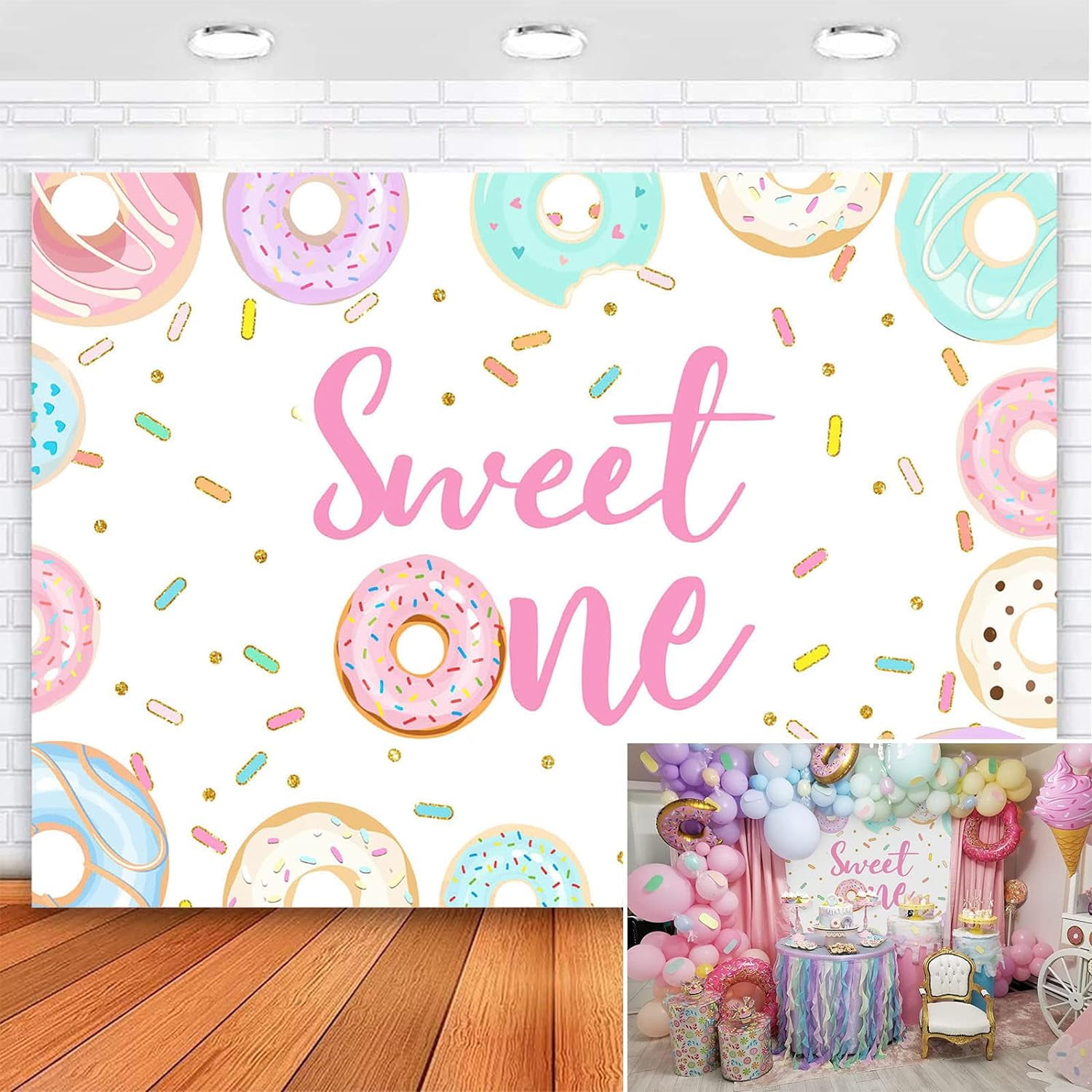 Custom Donut Sweet One Backdrop Doughnut First Birthday Party Background 7x5ft Sprinkles Confetti Donuts 1st Birthday Photo Booth Banner Cake Table Decorations for Girls