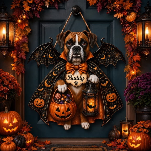 Custom Door Sign Boxer Dog Halloween Welcome for Front Door Dog Lovers