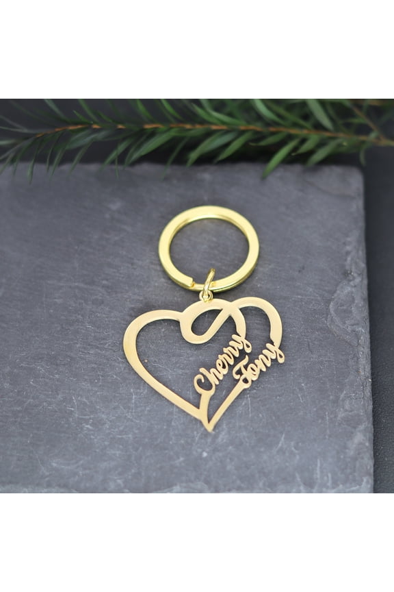 Custom Double Name Keychain Customized Heart Letter Pendant Couple Key Chain Stainless Steel Nameplate Keyring Jewelry