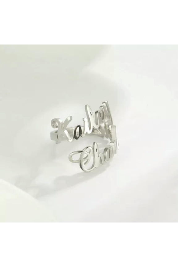 Custom Double Name Rings Adjustable Women Family Jewelry With Gift Box