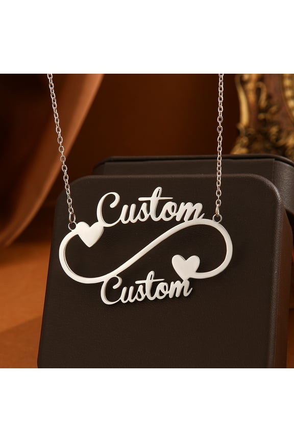 Custom Double Names Necklace for Women Men Stainless Steel Heart Infinity Chain Pendant Choker Birthday Couple Jewelry