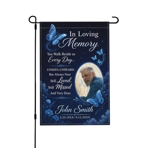 Custom Double Sided Memorial Garden Flag with Photo In Loving Memory for Outdoor Yard Cemetery Grave Decorations 12x18 in
