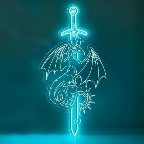 Custom Dragon & Sword Neon Sign, Fantasy LED Wall Light for Gaming Den, Medieval Themed Decor, Man Cave, Playroom, Game room, Fantasy Book Lover Gift 10.5 20$$Tools & Hardware Other