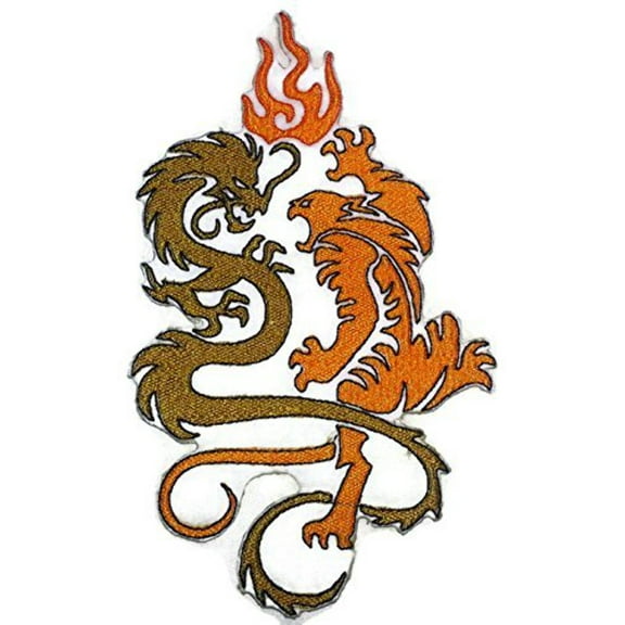 Custom Dragon and Fighting Tiger Embroidered Iron on/Sew patch [6.5" X 3.5"]