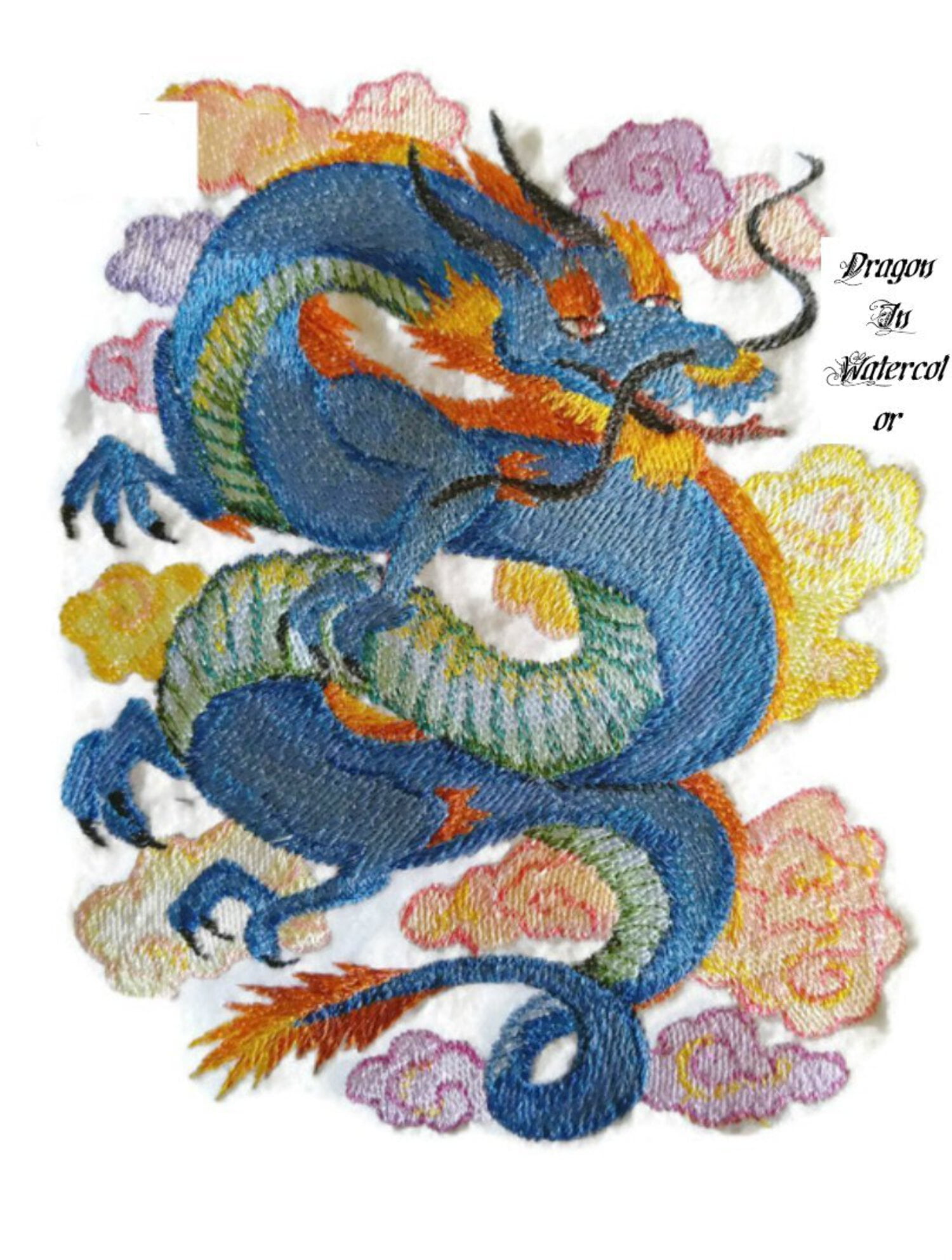 Custom Dragon in Watercolor Embroidery Iron On/Sew Patch [7.26" X 5.84"]