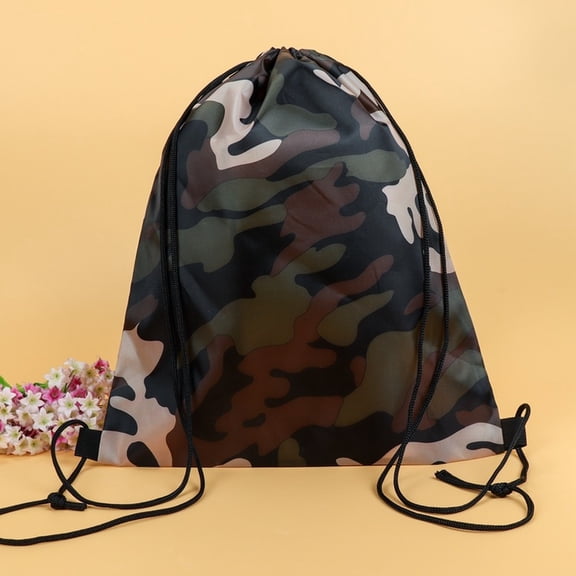 Custom Drawstring Backpack for Outdoor Sports, Camo Printed Camping Bag, Lightweight Hiking Rucksack for Training and Travel, Unisex Gym Sack