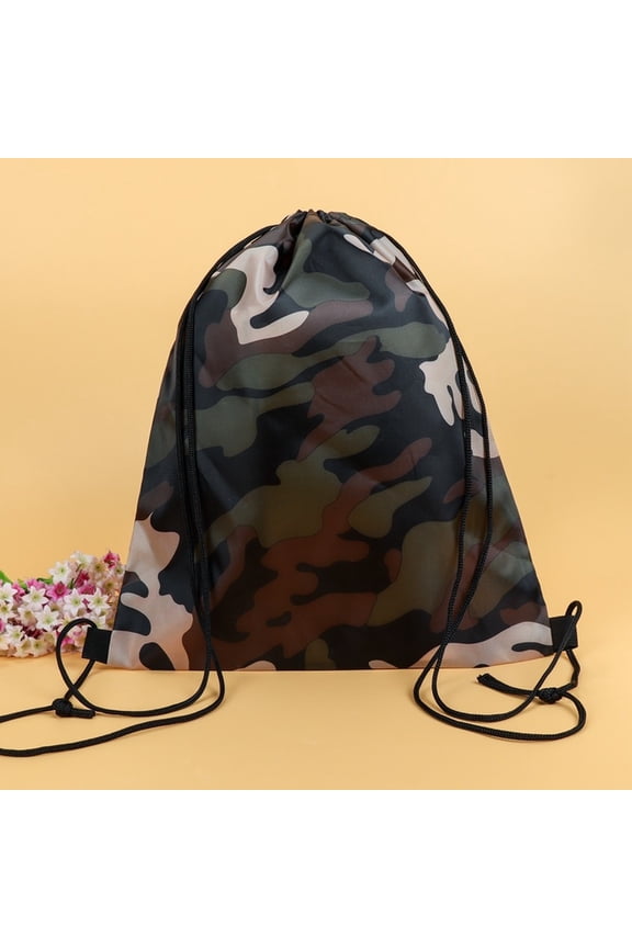 Custom Drawstring Backpack for Outdoor Sports, Camo Printed Camping Bag, Lightweight Hiking Rucksack for Training and Travel, Unisex Gym Sack