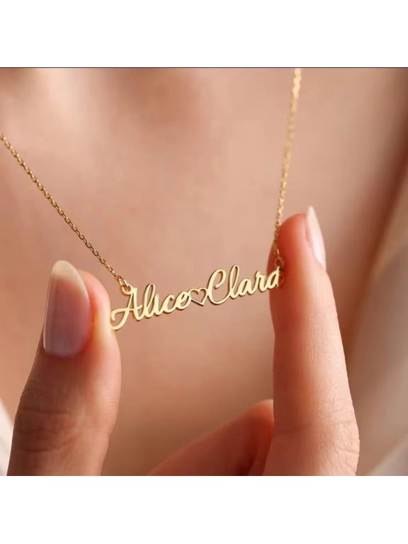 Custom Dual Name Script Nameplate Necklace With Hollow Heart Detail For Men Women 14K Gold Filled Luxurious Refined Craftsmanship Jewelry