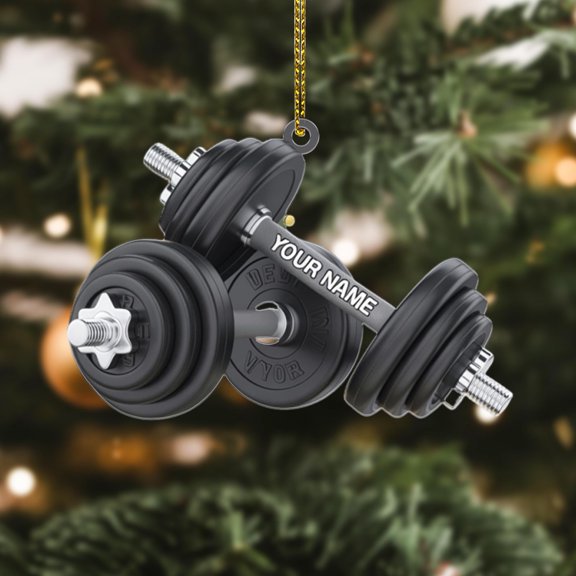 Custom Dumbbell Ornament with Name - Personalized Gym Christmas Tree Gift for Weightlifters, Bodybuilders, or Fitness Enthusiasts 2025