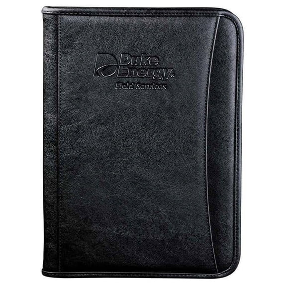 Custom Dura-Hyde Refillable Zippered Padfolio - 8 1/2" x 11", Set of 320 Personalized Bulk Pack, Professional Organizer with Gusseted Pocket, ID Slot & Writing Pad - Stylish Business Portfolio - Black
